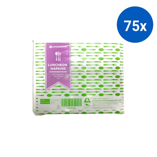 Livingstone Luncheon Serviette Napkins 1-Ply 30 x 30cm 720g 500/Pack - White x75