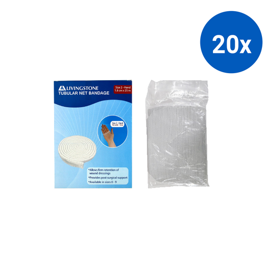 Livingstone Tubular Net Bandage Size C No. 2 Hand Flat Width: 18mm 7.5m (Unstretched) 25m (Stretched) 1 Roll/Box - White x20