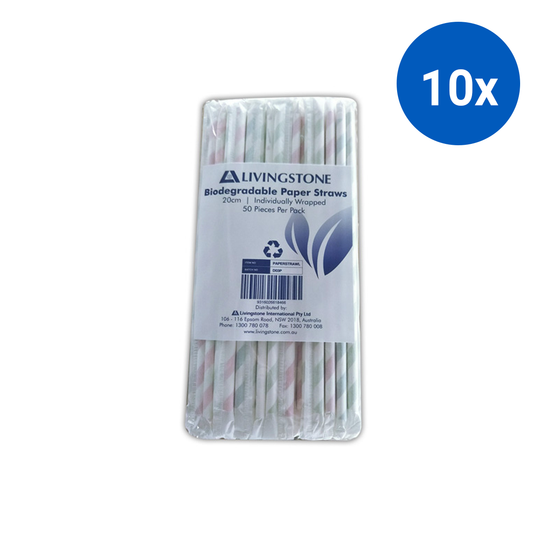 Livingstone Paper Straws 20cm Biodegradable Individually Wrapped 2500/Carton - White x10