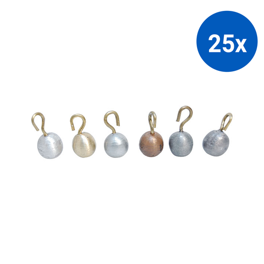 Pendulum Bob with Hook Round 13mm Assorted Metals 6 Pcs/Set - Silver x25