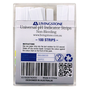 Livingstone Universal pH Indicator Strips Litmus Paper pH 0 to 14 with Colour Chart 100 Tests/Pack - White x20