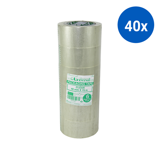 Universal Acrylic Packaging Tape 48mm x 75m 6/Pack - Clear x40
