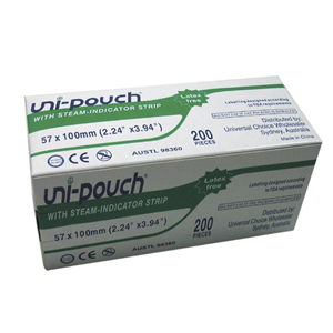 Uni-Pouch Sterilisation Pouch with Colour Change Indicator 57 x 100mm 200/Box - WHite x55