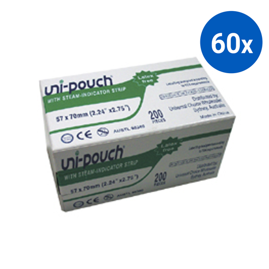 Uni-Pouch Sterilisation Pouch with Colour Change Indicator 57 x 70mm 200/Box - Clear x60