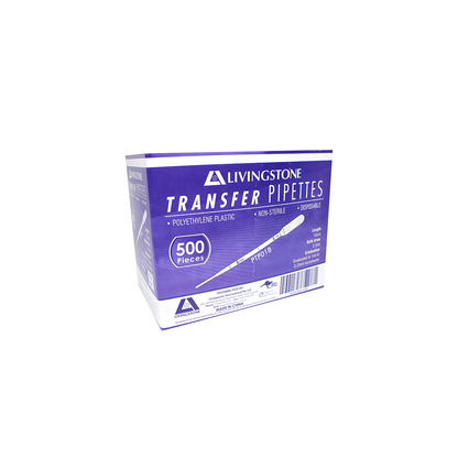 Livingstone Transfer Pipette Graduated 1ml with 3.5ml Bulb Draw 500/Box - White x20