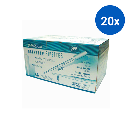 Livingstone Recyclable Plastic Transfer Pipette Graduated 3ml 500/Box - Clear x20