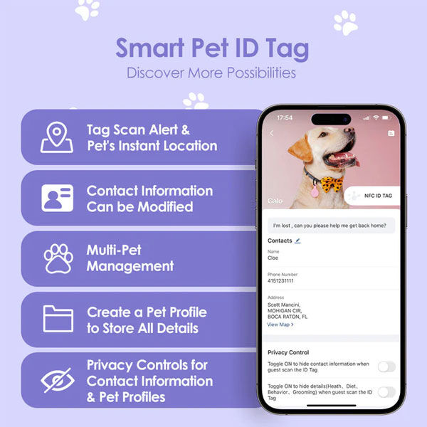 PawView Anti-Loss NFC & QR Code Pet ID Tag - White