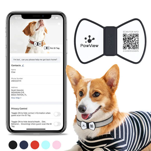 Pawview Bow Anti-Loss Smart Pet ID Tag with QR Code - Black