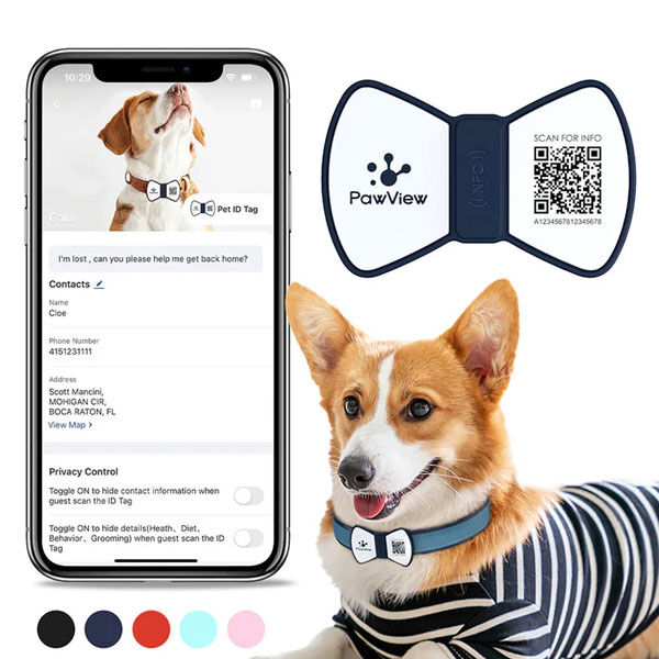 Pawview Bow Anti-Loss Smart Pet ID Tag with QR Code - Blue
