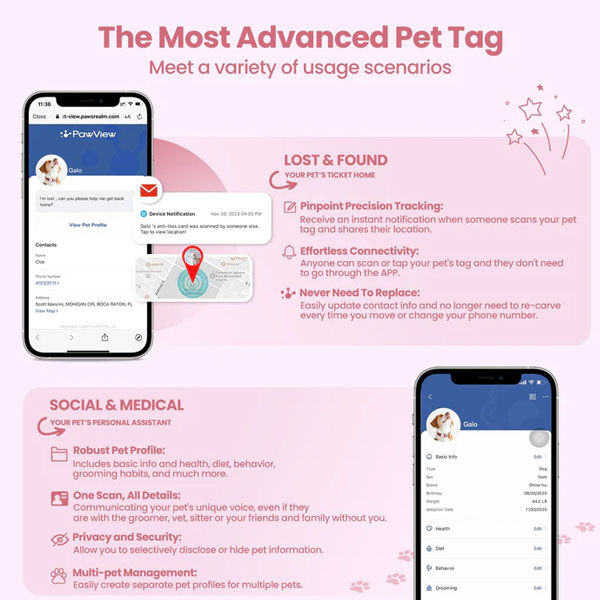 Pawview Bow Anti-Loss Smart Pet ID Tag with QR Code - Red