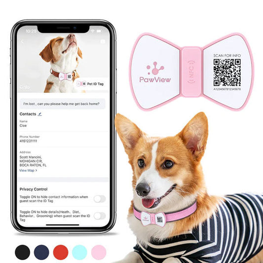Pawview Bow Anti-Loss Smart Pet ID Tag with QR Code - Pink