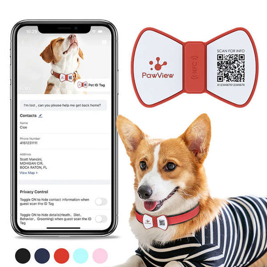 Pawview Bow Anti-Loss Smart Pet ID Tag with QR Code - Red