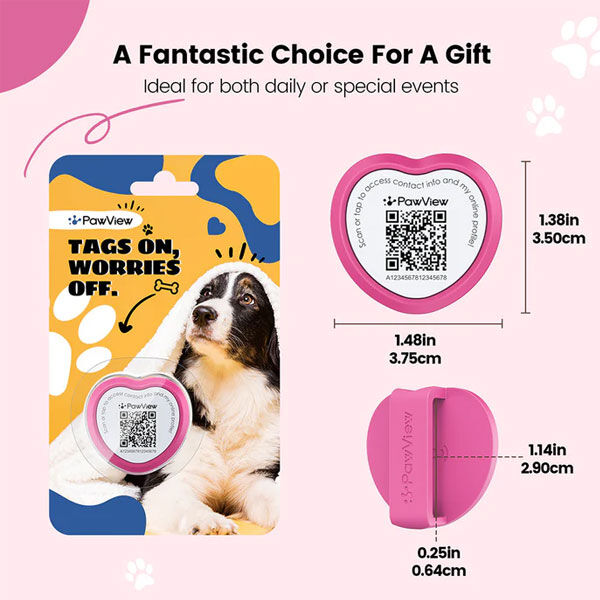 PawView Heart Anti-Loss Smart Pet ID Tag with QR Code - Black