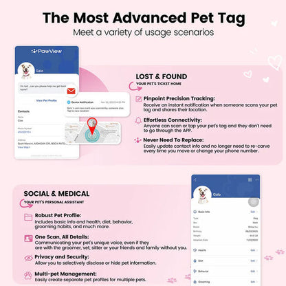 PawView Heart Anti-Loss Smart Pet ID Tag with QR Code - Black