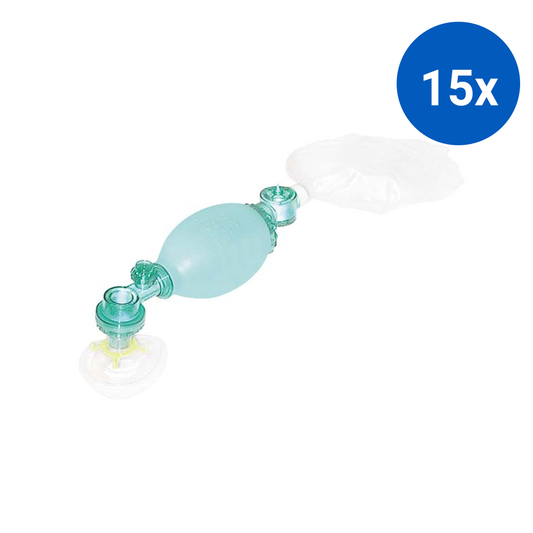 Livingstone Disposable Resuscitator with Pop-off Mask Oxygen Tubing and Reservoir Bag Child - Green x15