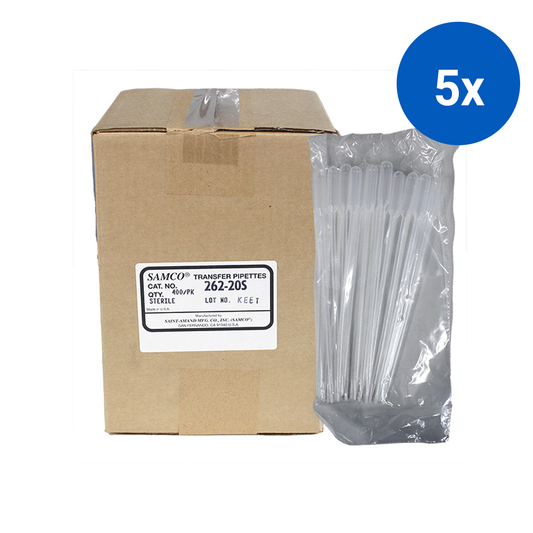 Samco Extra Long Transfer Pipettes 9 inch 6.0mL Sterile 20/Bag 400/Box - Clear x5