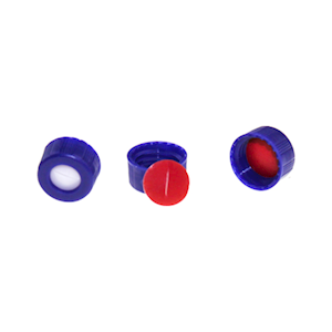 Livingstone Screw Cap 9-425 Open Top Ribbed 9MM Red PTFE White Silicone Septa 1MM Pre Slit 100/Pack - Blue x15