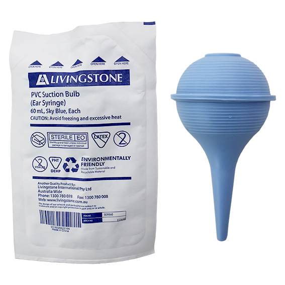 Livingstone Ear Syringe Suction Bulb and Nasal Aspirator 60ml Sterile Single Pouch - Sky Blue x130