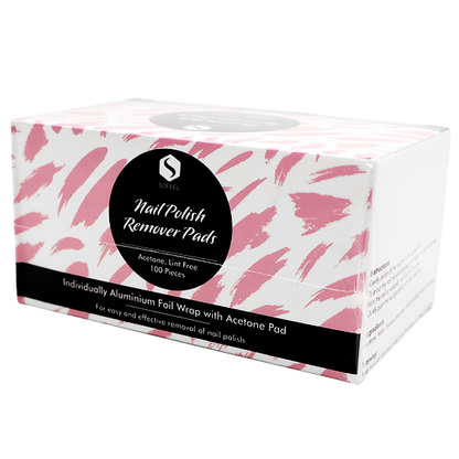 Sofeel Nail Polish Remover Pads Acetone Indiv Wrapped 1 Pc/Pack 100/Box - White x30