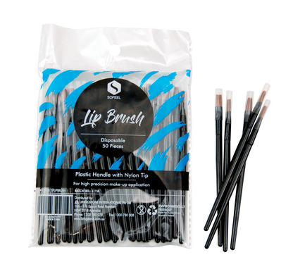 Sofeel Lip Brush 10cm Disposable 50/Pack - Brown Bristle/Black Handle x35