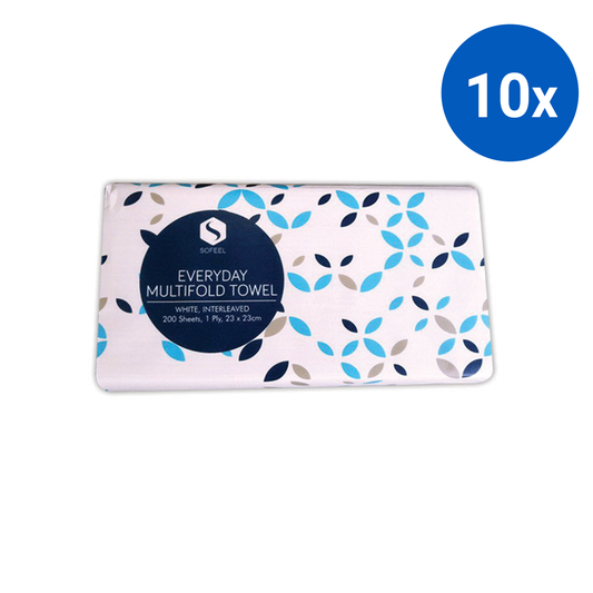 Sofeel Everyday Multifold Towels 1-Ply 23 x 23cm 200 Sheets/Pack 20 Packs/Carton 4000/Carton - White x10