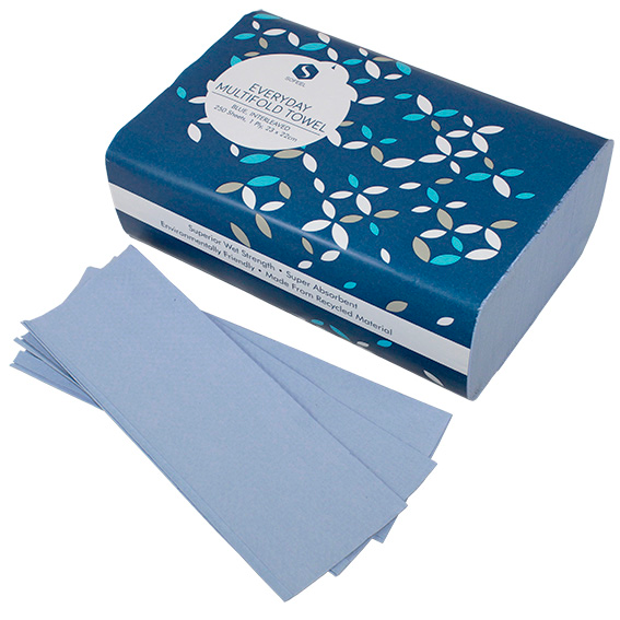 Sofeel Multifold Paper Towel 1-Ply 23 x 22cm 250 Sheets/Pack 3000/Carton - Blue x10