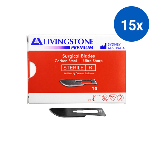 Livingstone Premium Surgical Scalpel Blade Carbon Steel Size 10 Sterile 100 Pcs/Box - Silver x15