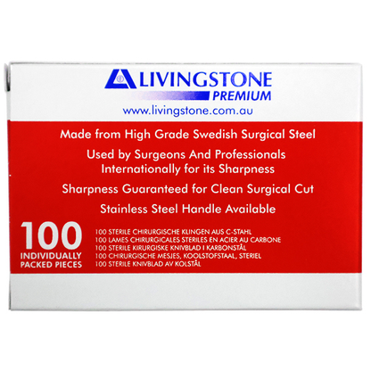 Livingstone Premium Surgical Scalpel Blade Carbon Steel Size 10 Sterile 100 Pcs/Box - Silver x15