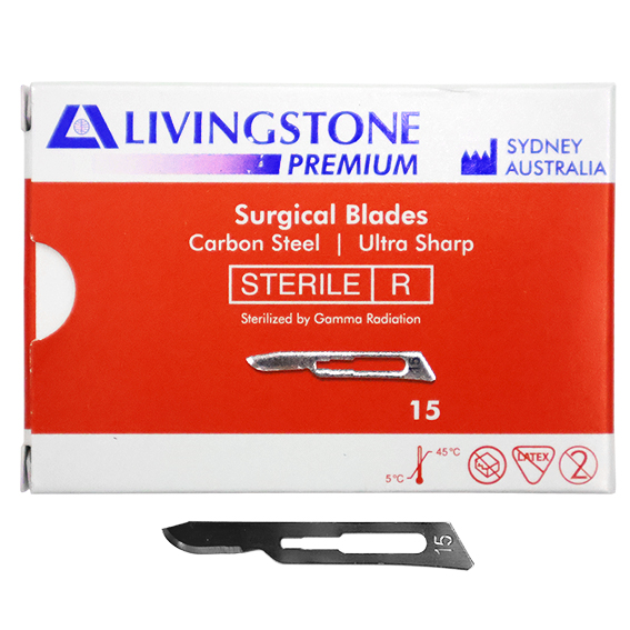 Livingstone Premium Surgical Scalpel Blade Size 15 Sterile 100 Pcs/Box - Silver x15