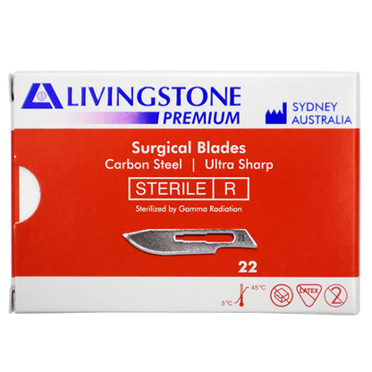 Livingstone Premium Surgical Scalpel Blade Carbon Steel Size 22 Sterile 100/Box - Silver x15