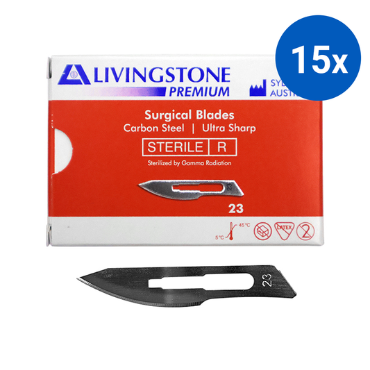 Livingstone Premium Surgical Scalpel Blade Carbon Steel Size 23 Sterile 100 Pcs/Box - Clear x15