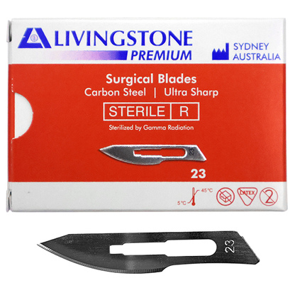 Livingstone Premium Surgical Scalpel Blade Carbon Steel Size 23 Sterile 100 Pcs/Box - Clear x15