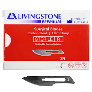 Livingstone Premium Surgical Scalpel Blade Carbon Steel Size 24 100 Pcs/Box - Silver x15