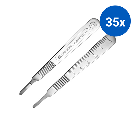 Scalpel Blade Handle Stainless Steel No. 4 Graduated Fits Blades 18-36 - Silver x35