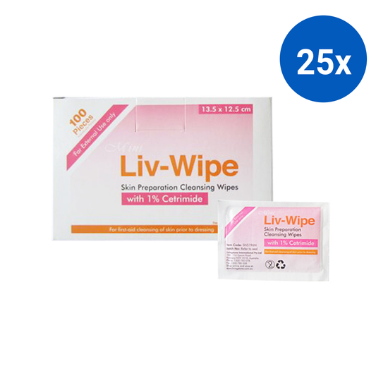 Liv-Wipe Skin Prep Antiseptic Cleansing Wipe 1% Cetrimide 135x125mm 100/Box - Yellow x25
