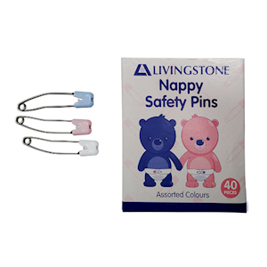 Livingstone Nappy Safety Pins with Lock Stainless Steel 56mm 40 Pins/Box - Blue/pink/white x25