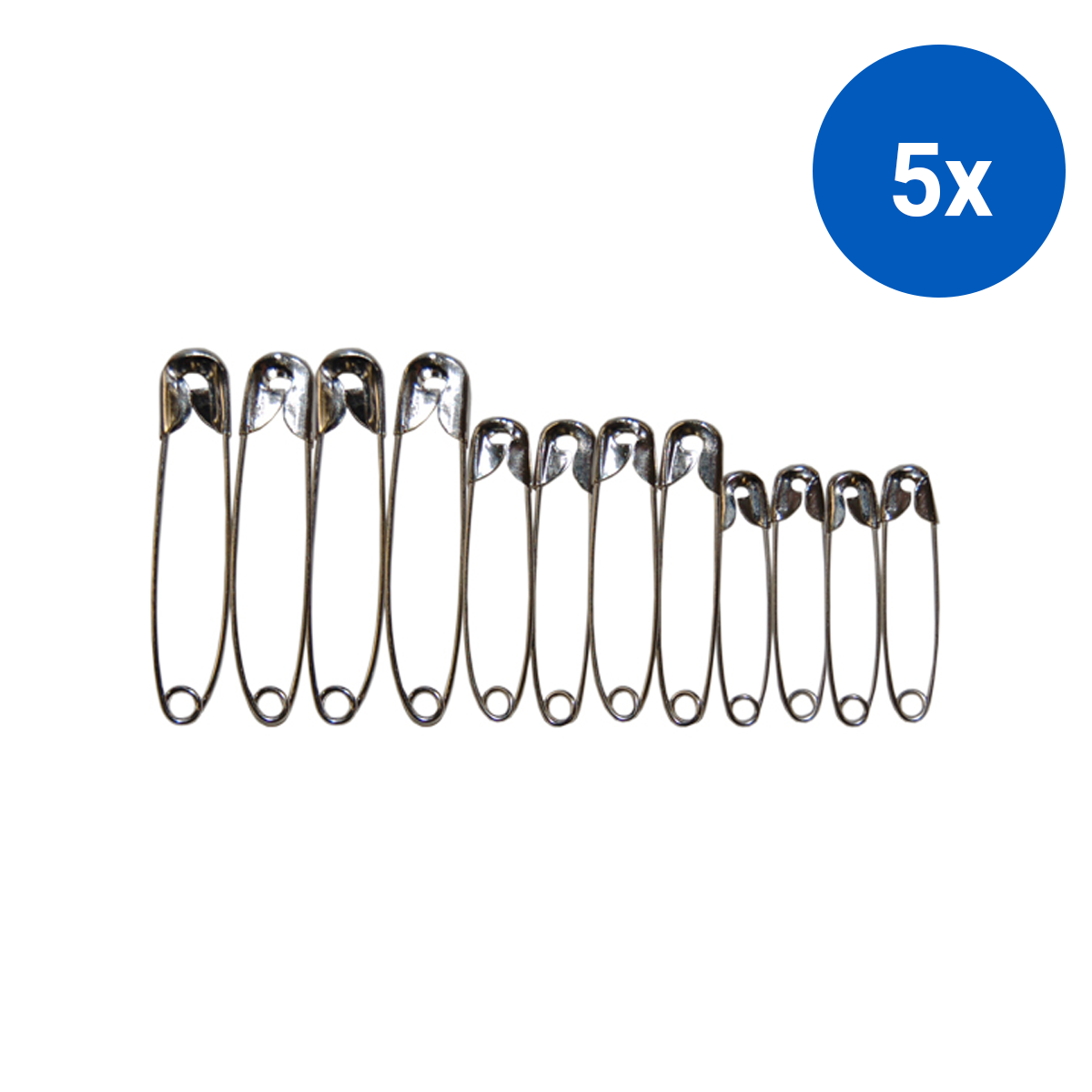 Livingstone Safety Pins 4 of Each Size No.1 - 27mm No. 2 - 38mm and No. 3 - 51mm 12/Bag 100 Bags/Box - Silver x5