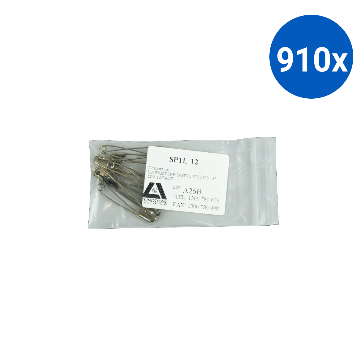 Livingstone Safety Pins No. 1 27mm 12 Pins/Pack - Silver x910