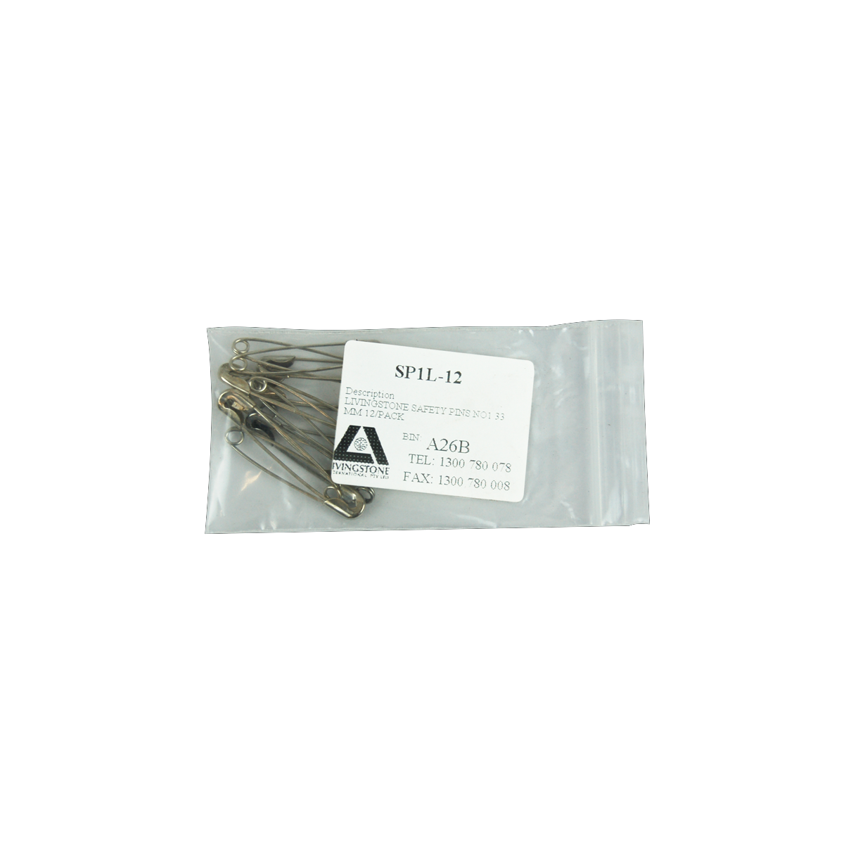 Livingstone Safety Pins No. 1 27mm 12 Pins/Pack - Silver x910