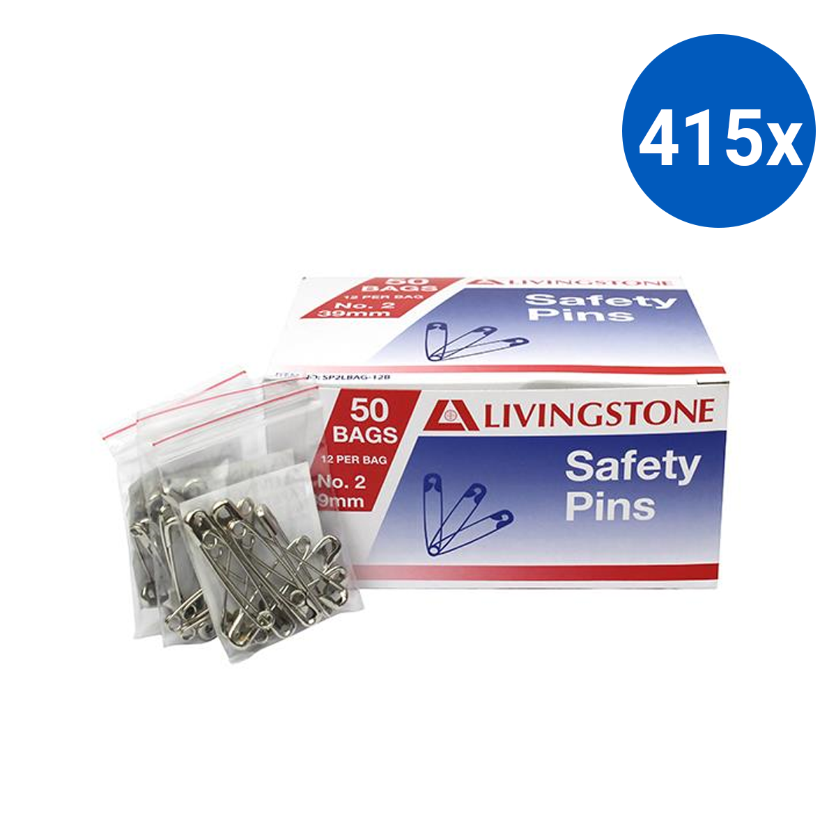 Livingstone Safety Pins No. 2 38mm 12 Pins/Pack - Silver x415