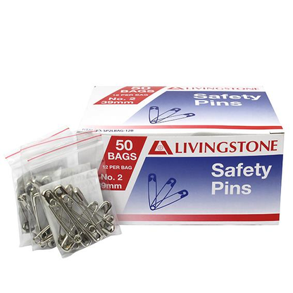 Livingstone Safety Pins No. 2 38mm 12 Pins/Pack - Silver x415