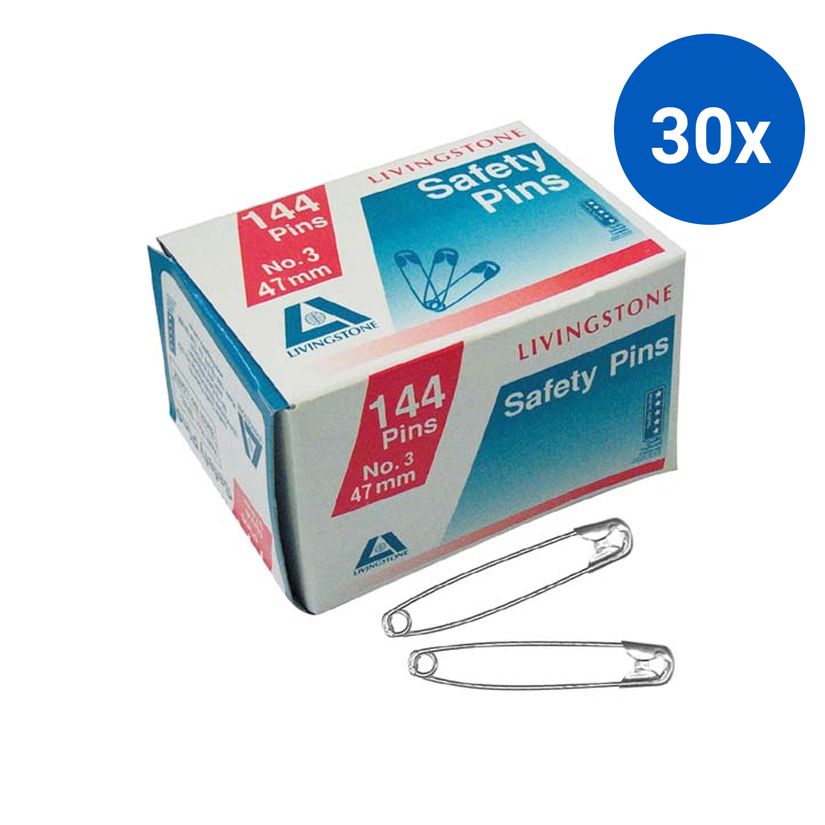 Livingstone Safety Pins No. 3 51mm 144 Pins/Pack - Silver x30