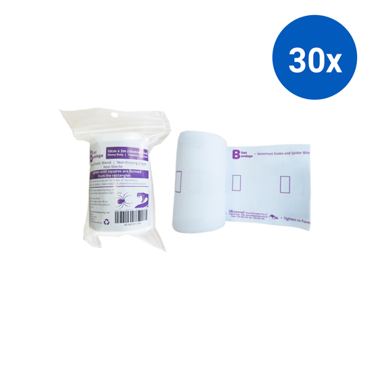 Universal Bitez Bandage for Snake Bite with Tension Indicator 10cm x 2m Roll - White x30