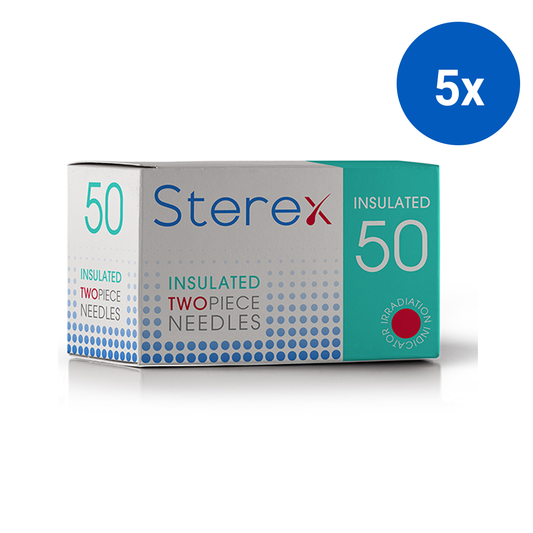 Sterex Insulated Electrolysis Needles 4F 2-Piece Short 50/Box - Silver x5
