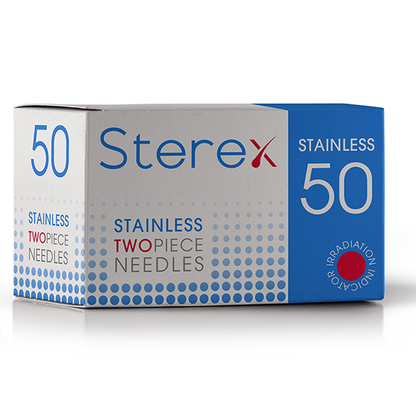 Sterex Electrolysis Needle 2F Short 2-Piece Stainless Steel 50/Box - Silver x5