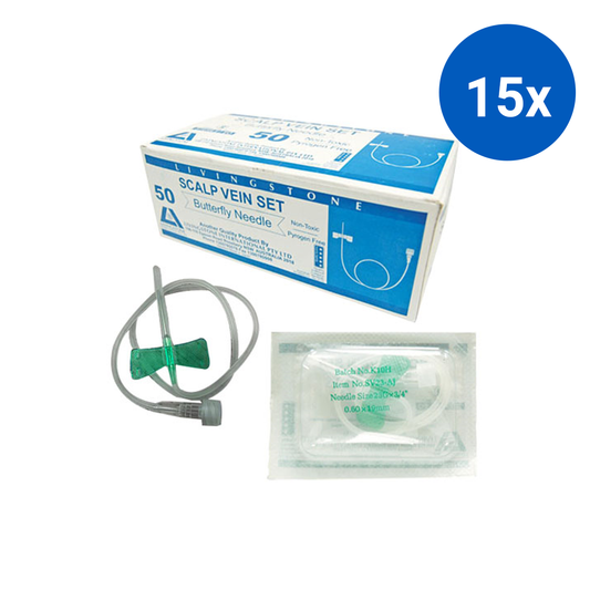 Livingstone Winged Scalp Vein Infusion Set 21G x 0.75" Needle 30cm Tube with Luer Lock Adaptor 1.8cm 50/Box - Green x15
