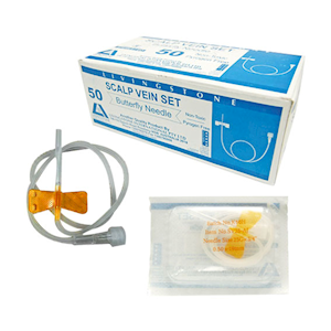Livingstone Winged Scalp Vein Infusion Set 25 Gauge x 0.75 Inch Needle 30cm Tube 50/Box - Orange x15