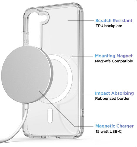 Encased Clear MagSafe Case Samsung Galaxy S23 with Portable MagSafe Charger - Clear