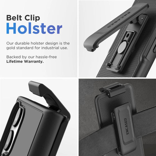 Encased Thin Armor Case Samsung Galaxy S23 Ultra with Belt Clip Holster - Black