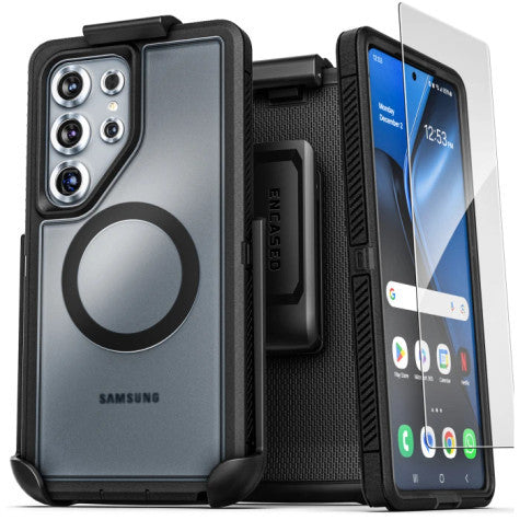 Encased Voyager Case Samsung Galaxy S25 Ultra with Belt Clip Holster - Black
